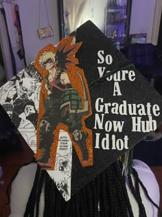 Jojo Graduation Cap, Anime Themed Graduation Caps, Graduation Cap Anime Designs, Cap Decoration Graduation Anime, Anime Grad Cap Ideas