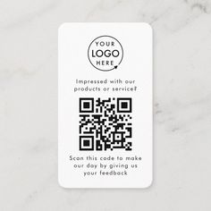 a white business card with a qr code printed on the front and back of it