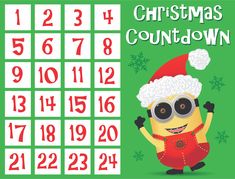 a christmas calendar with a minion in the middle and numbers for each month on it