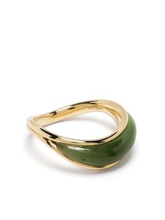 18kt yellow gold Stream Wave jade ring from FERNANDO JORGE featuring 18kt yellow gold, jade, polished finish and wave design. Engagement Signet Ring, Jade Gold Ring, Unisex Engagement Rings, Funky Engagement Rings Unique, Jade Ring Engagement, Jade Rings For Women, Feminine Rings, Jade Engagement Ring, Abstract Ring