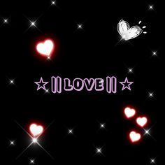 i love you wallpaper with hearts and stars in the night sky, on a black background