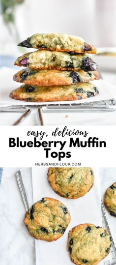 blueberry muffins stacked on top of each other with the title overlay