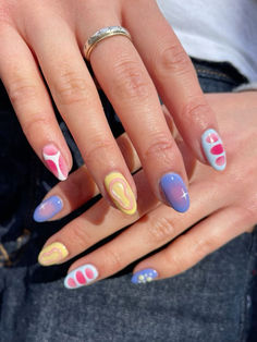 Vibey Nails, Girls Nail Designs, Pastel Nails Designs, Colors Pastel, Tropical Prints, Nail Colours, Soft Nails