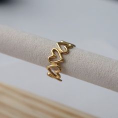 Crafted with a delicate open heart design and an adjustable fit, this ring will add a girly touch to any look. -stainless steel, gold plated Cherry Lady, Unique Diamond Wedding Rings, Open Heart Ring, Heart Rings, Preppy Jewelry, Gold Heart Ring, Heart Women, Jewelry Lookbook, Jewelry Design Necklace