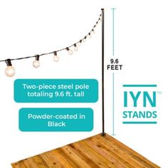 the lyn stands with two piece steel pole and 6 foot power - coated in black