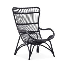 an outdoor chair with black wicker and metal frame, the seat is bent back