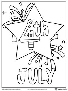 the fourth july coloring page for kids with fireworks and stars on it's side