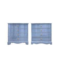 two blue dressers side by side against a white background