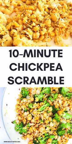 Easy chickpea scramble recipe! This is a simple savory vegan breakfast or lunch idea that is also gluten-free and ready in 10 minutes. This healthy chickpea recipe is light, high-fiber, antioxidant-rich and anti-inflammatory! | clean eating breakfast recipe