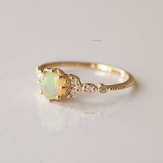 Leaf SI Clarity Diamond Ring, 6mm Opal Milgrain Ring, 14k Yellow Gold Gemstone & Opal Ring, Engagement Stackable Ring, Christmas Gift Fine Handmade Jewelry. This ring set is an ORIGINAL DESIGN by TheFourSquare 14K Gold Ring, Studded Ring, Dainty Wedding Ring, Opal Engagement Ring, Gemstone Ring For Her, Triangle Ring, 14k Gold Ring, Band Ring ★Details 14k Yellow Gold Main gemstone: Opal  Shape: Round Stone Size : 6mm Ring Size ; US 7 SI Clarity Diamond, Natural Quality: SI quality, conflict-free Stackable Yellow Gold Opal Ring For Anniversary, Stackable Opal Ring In Yellow Gold For Anniversary, Dainty Round Opal Promise Ring, Stackable Yellow Gold Opal Wedding Ring, Opal Promise Ring With Diamond Accents, Stackable Round Opal Promise Ring, Opal Stackable Rings For Anniversary, Opal Ring With Diamond Accents In 14k Gold, Gold Opal Ring For Anniversary