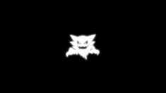 a black background with an image of a white cat on it's face in the dark