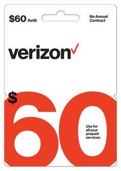 a $ 60 credit card with the word verizon on it and an image of a