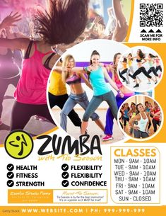 a flyer for zumba class with dancers