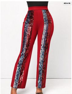 Wine Red Sequin Elastic Waist High Waisted Pants Cheeky Shorts, Swimwear Suits, Blue Jumpsuits, Swimwear Bottoms, Red Jumpsuit, Women Pants, Shorts Jeans, Type Of Pants