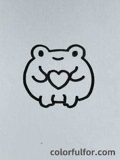 a drawing of a frog with a heart in its mouth