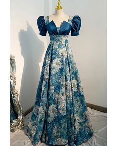 Buy blue floral unique patterns formal party dress at cheap price online. Free stable shipping and pro custom service since 2009. Elegant Vintage Dresses Luulla, Women Party Dresses, Party Dresses With Sleeves, Womens Boho Dresses, Blue Evening Dresses, Formal Party Dress, Satin Prom Dress, Women's Evening Dresses, Fantasy Dress