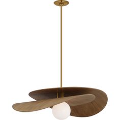 a wooden ceiling light with two white balls hanging from it