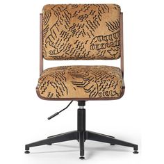 an upholstered office chair with wheels on the back and armrests is shown