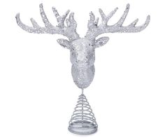 a silver metal deer head on top of a wire cone with glittery antlers