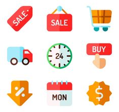 a set of flat icons with different items for sale