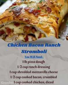 the chicken bacon ranch stromboli is cut in half