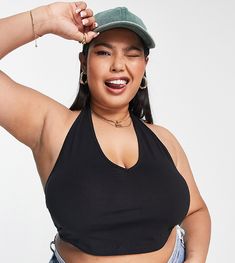 Plus-size top by ASOS DESIGN Next stop: checkout Plain design Halter neck Cropped length Slim fit Cotton Tops Designs, Halter Neck Crop Top, Ribbed Crop Top, Next Stop, Neck Crop Top, Plain Design, Fabric Gift Bags, Fabric Gifts, Free Fabric