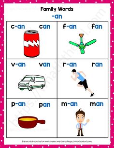 a printable worksheet with words and pictures for children to practice their english language skills