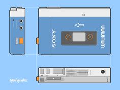 an image of a cassette player cut out from the front and back side, with instructions on how to use it