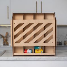 an open wooden box sitting on top of a counter