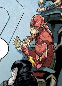 the flash is sitting on top of a chair next to a woman with her hand in her pocket