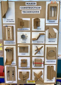 a poster with instructions on how to make construction techniques for cardboard boxes and other items