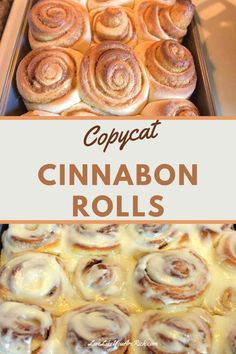 cinnamon rolls in a pan with the title copypat on top and below it