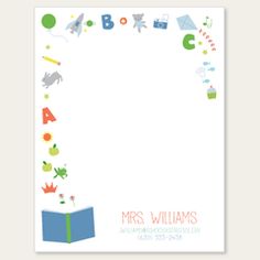 a children's birthday card with an image of a book and letters on it