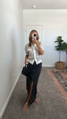 Amazon Workwear -Jaclyn DeLeon Style- Sharing my favorite affordable Amazon workwear finds. Amazon Workwear, Burgundy Weave, Cherry Sweater, Girl Tribe, Long Denim Skirt, Style Edit, Flowy Pants, Mom Blogger