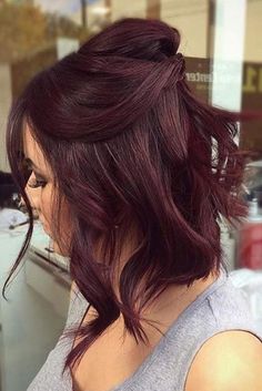 Short Hairstyle Women Burgundy, Hairstyle For Women In 40s, Short Red Hairstyle Women, Dr Pepper Hair Color, Burgundy Bob Hair, Short Burgundy Hair Bob, Short Dark Red Hair Burgundy, Burgundy Hair Short, Cherry Wine Hair Color