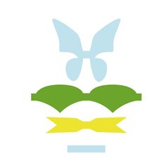 an image of a butterfly flying over the top of a book with green and yellow ribbons