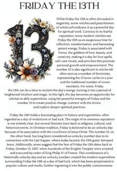 an article about friday the 13th with flowers and leaves on it's front page