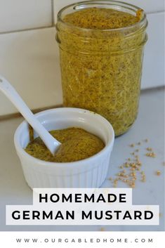 homemade german mustard in a jar with a spoon