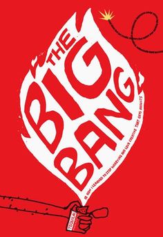 the big bang logo on a red background with barbed wire and a hand holding a bottle