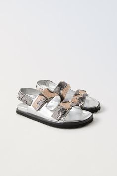 METALLIC SANDALS - Silver | ZARA United States Blazers Shoes, Target Kids, Metallic Sandals, Cardigan Sweater Jacket, T Shirt Vest, Girls Clothes, Clean Laundry, Lug Sole, Zara United States