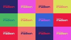 different colored squares with the words madison and madison written in each other's letters