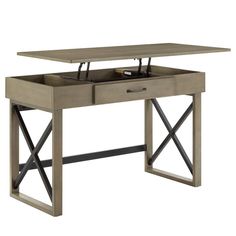 Grey Lift Top Desk With One Usb Charing Port - Super Arbor Lift Top Desk, Build Office, Uplift Desk, Winchester House, Bedroom Workspace, Computer Stand For Desk, Rustic Office, Wireless Charging Station, Bedroom Desk