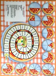 a board game with several pieces of pizza on it and numbers arranged in the form of pies