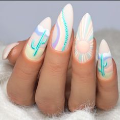 Scottsdale Nail Ideas, Arizona Inspired Nails, Margarita Nails Design, Desert Nails Designs, Cabo Nail Ideas, Southwestern Nails, Palm Springs Nails, Southwest Nails, Adventure Nails