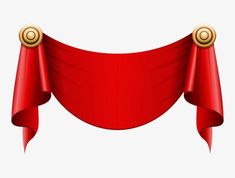 a red ribbon with two gold buttons on it's end and an empty banner behind it