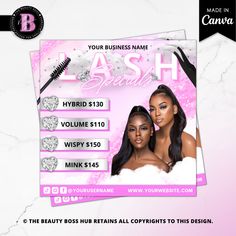 ♡ DIY Lash Special Flyer ♡ How can this template help you? This template will save you a lot of time because it is easy to edit using the free version of Canva, it will help you get your customers' attention and communicate important things about your brand, business or blog. ♡ You will recive: * 1 Instagram Post Template - 1080 x 1080 px  IMPORTANT  PLEASE MAKE A COPY BEFORE EDITING THE TEMPLATE. ♡ WHAT CAN YOU EDIT? * You can change the fonts. * You can change the font color. * You can add you Eyelash Price List, Lash Special Flyer, Lash Flyer, Beauty Boss, Publication Instagram, Lash Tech, Own Quotes, Sale Flyer