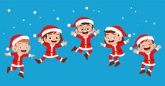 cartoon christmas characters jumping in the air