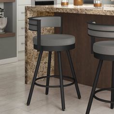 two stools in front of a kitchen counter