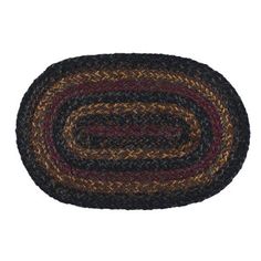 a black and brown oval rug on a white background