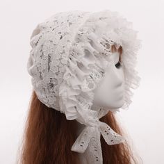 -Lace Hat With Tie Strap -Brand New -Great Quality -You Can Adjust The Size Using The Rear Strap Victorian Party, Mob Cap, Lady Accessories, Lace Bonnet, Steampunk Hat, Maid Cosplay, Bonnet Hat, Victorian Lace, Doll Hat